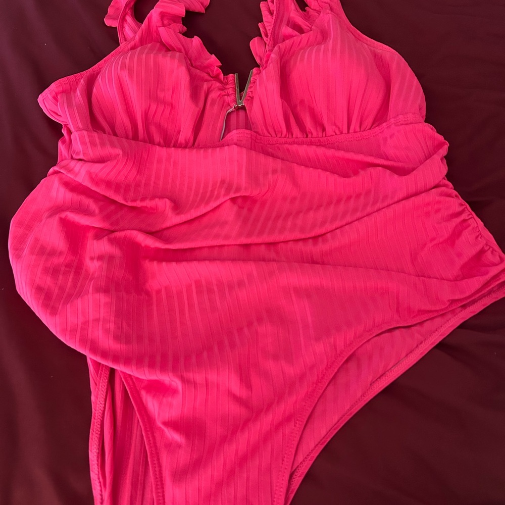 SHEIN Hot Pink Ruffled One Piece Swimsuit